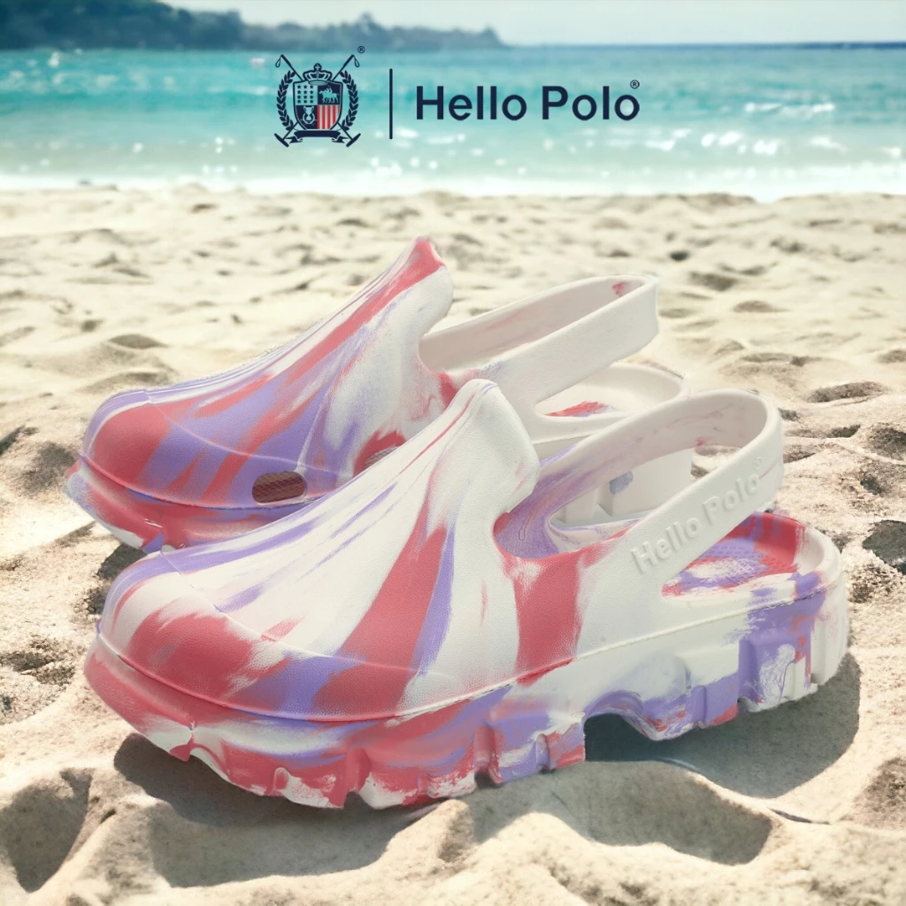 Hello Polo รองเท้ารัดส้นรองเท้าแฟชั่น สีทูโทน ลายมัดย้อมกันน้ำกันลื่น ฤดูร้อน เหมาะสำหรับผู้ชายและผู้หญิง รุ่น HP8025