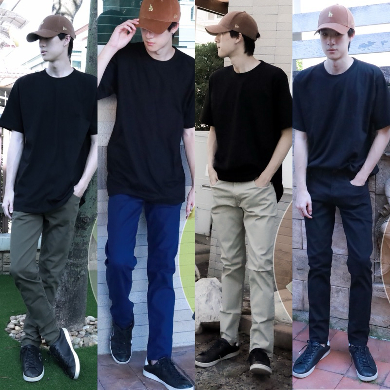 MEDIA กางเกงขายาว ผ้าสี ผ้ายืด ผู้ชาย ทรงกระบอกเล็ก สีกากี / กรมท่า / ดำ / เขียวเข้ม (SN:C802)