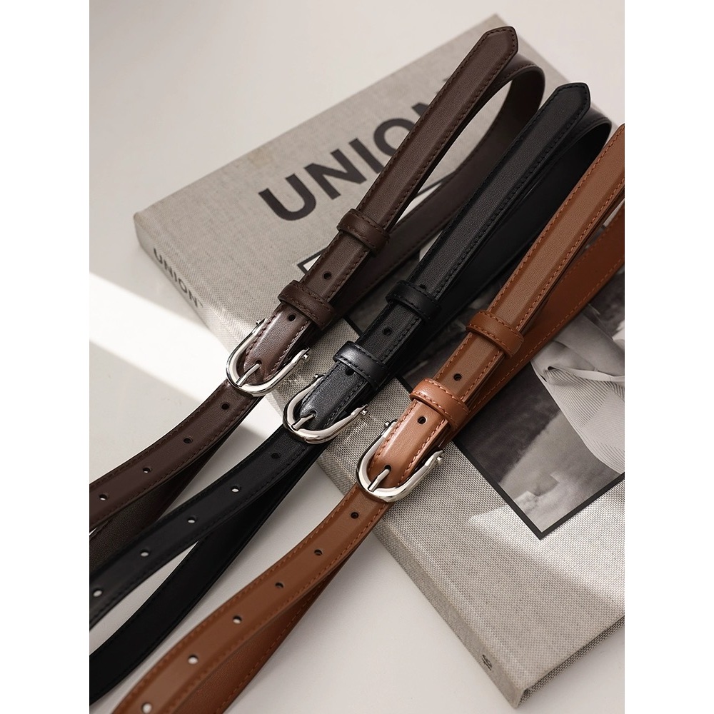 หนังแท้ แบรนด์LULU RL-522 เข็มขัดหนังแท้ หัวเข็มขัดสีเงิน หุ้มหนังทั้งเส้น