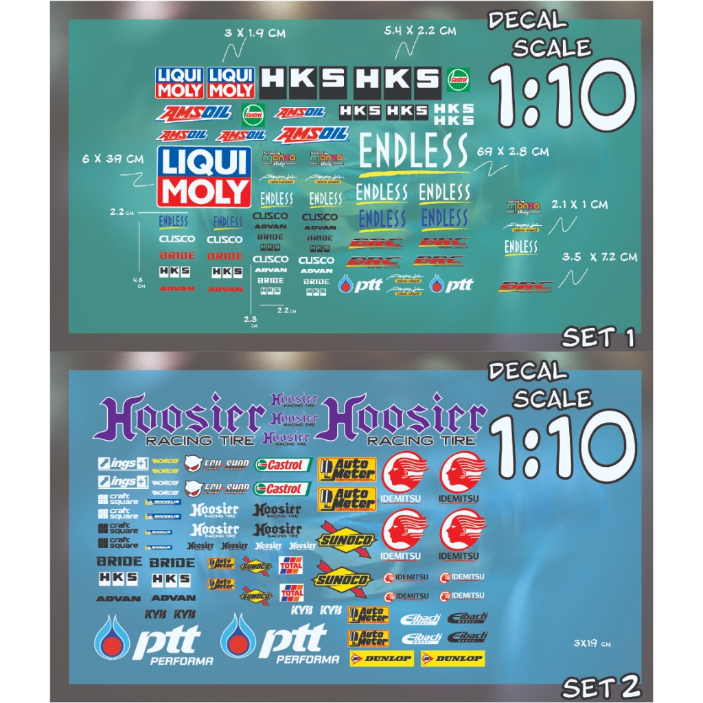 ดีคอลน้ำ 1/10 1:10 RC รถบังคับ สติกเกอร์น้ำ ลายแต่งซิ่ง หมึกรองขาว ติดได้ทุกสี โลโก้ บางตัวติด1/32 ได้