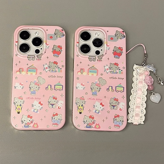 จัดส่ง24ชม iPhone 15 14 13 12 11 Pro max case for เคสไอโฟน15 บางเบาพกพาง่าย ผงกลิตเตอร์ Hello Kitty พร้อมจี้ case