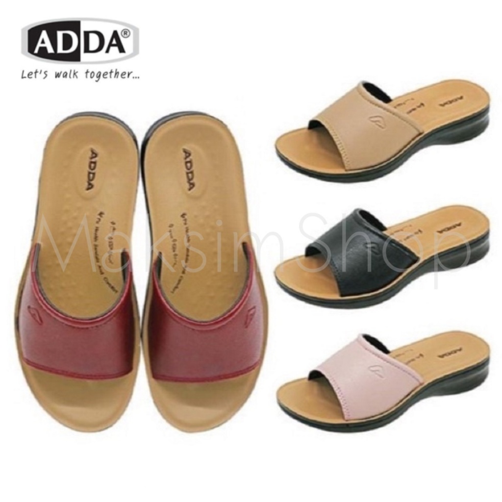 ADDA 74801 รองเท้าแตะลำลอง รองเท้าผู้หญิง ทรง ใส่สบาย พื้นนุ่ม สไตล์วินเทจ ไซส์ 35-40 สี ดำ ชมพู แดง ครีม Maksim