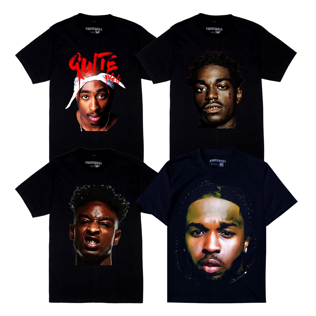 21 SAVAGE BLACK 15 TUPAC QUITEWELL 221 POP SMOKE เสื้อ ผู้ชาย oversize วินเทจ สีดํา คอฟิต หน้าคน
