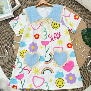 Dress ทรงปล่อยกระเป๋าหัวใจลายน่ารัก( Vp-กระเป๋าหัวใจ)