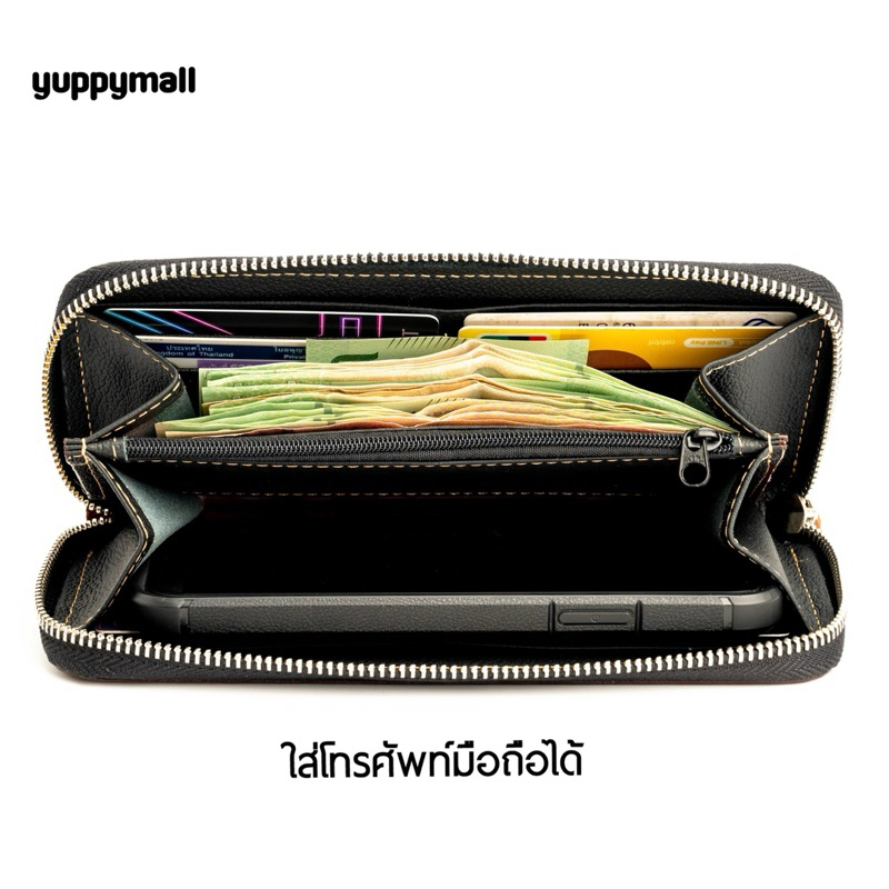 กระเป๋าสตางค์หนังแท้ ใบยาว รุ่นซิปรอบ หนังวัวแท้ 100% ใส่โทรศัพท์มือถือได้ หนังอย่างดี ผลิตจากโรงงานไทย