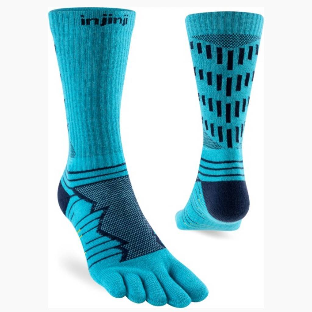 INJINJI ถุงเท้าวิ่งแยกนิ้ว ULTRA RUN MIDWEIGHT CREW COOLMAX PACIFIC รุ่นอัลตร้า สีฟ้า น่องสูง