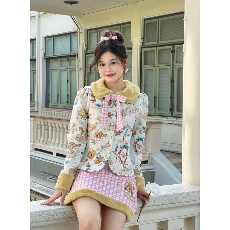 💌ใช้โค้ด30%ได้ 💌 💛🦌 BLT 🦌💛Size XL 🌳 ชุดเซทกระโปรงน้องกวางแต่งเฟอร์ 🌻🌼