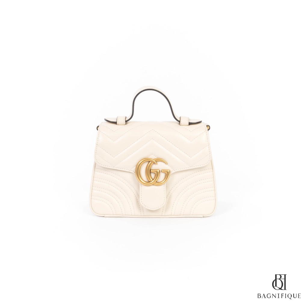 GUCCI MARMONT TOP HANDLE WHITE CALF GHW