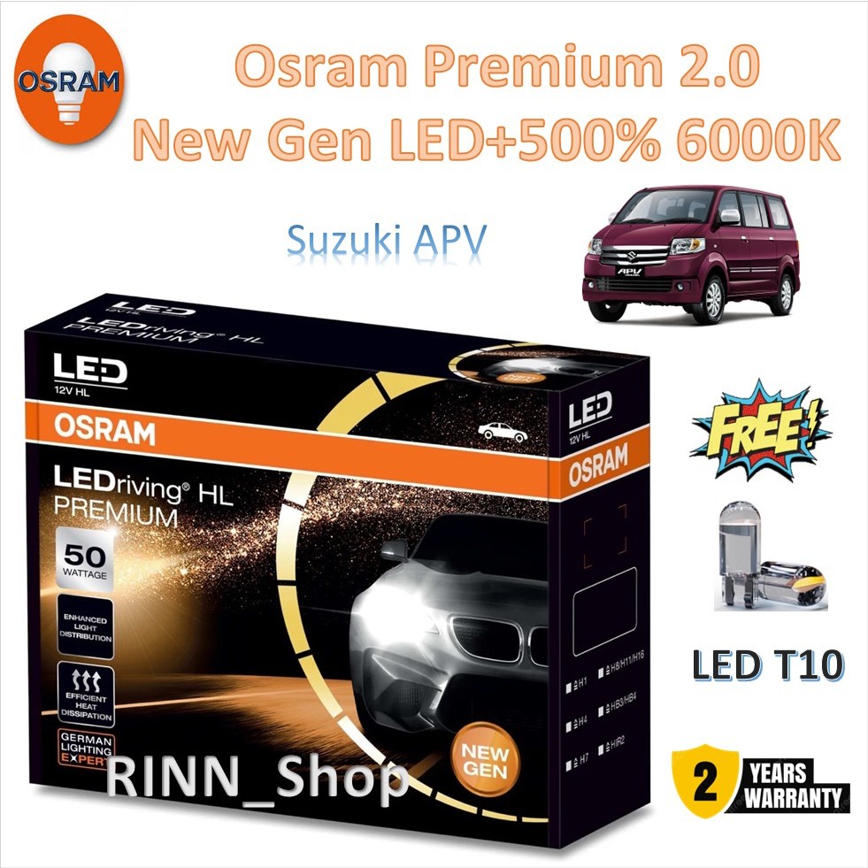 Osram หลอดไฟหน้า รถยนต์ Premium 2.0 New Gen LED+500% 50W 10000lm 6000K Suzuki APV แถมฟรี LED T10