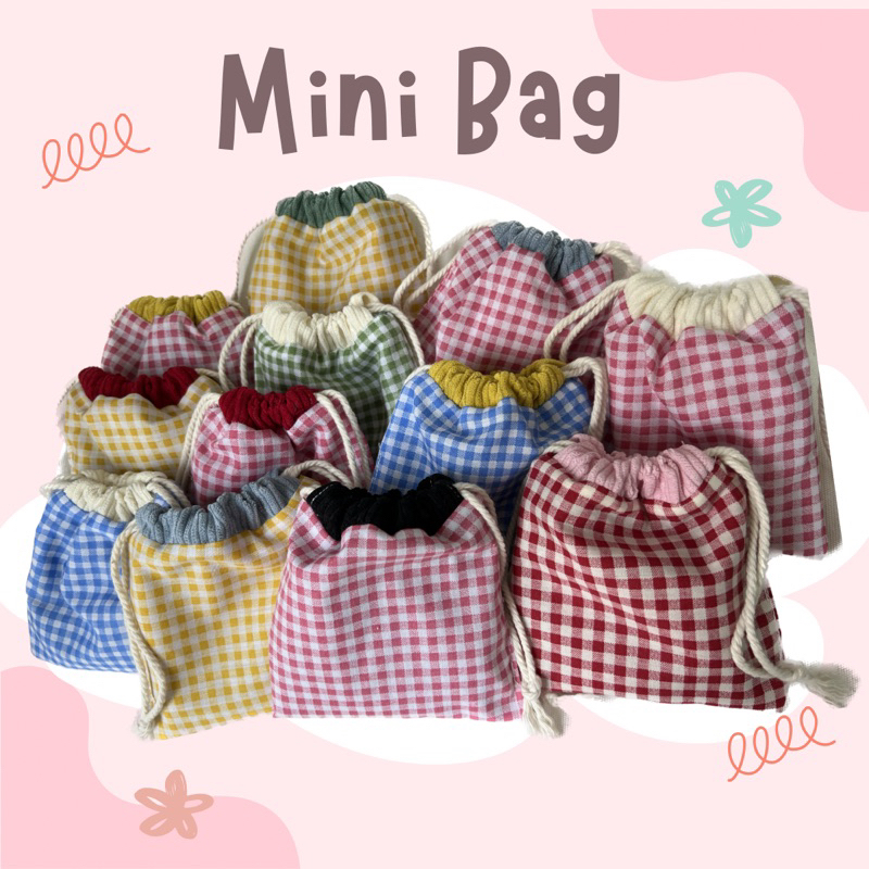 🎀กระเป๋าผ้าหูรูดไซต์เล็ก ผ้าลูกฟูก สำหรับเก็บที่ชาร์จมือถือ หูฟัง กุญแจ