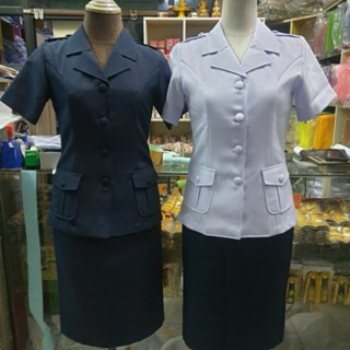 ชุดครูเอกชนหญิงเสื้อ+กระโปรงสีกรม