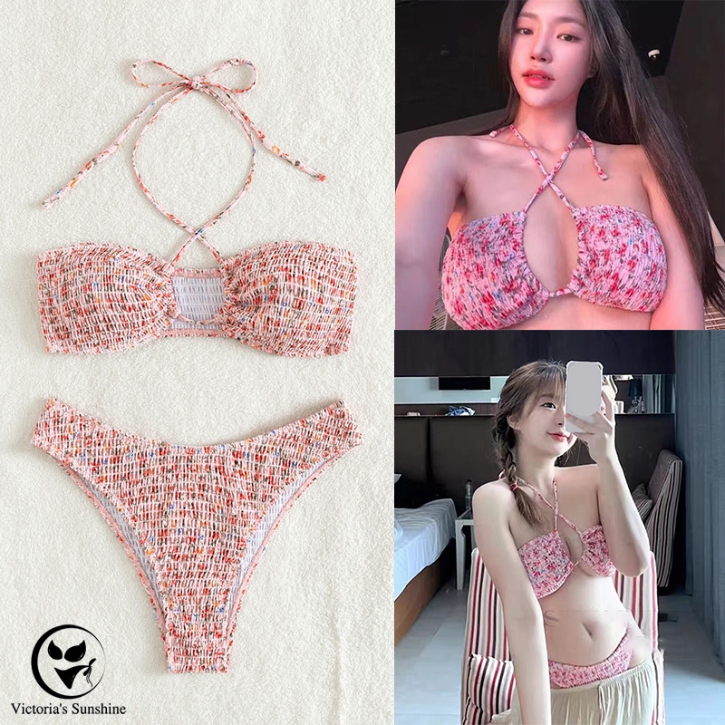ไลฟ์สดลด50📢bikini👙ทูพีช ผูกคอ บราบิกินี่ ลวดลายดอกไม้🌸ผ้าคุณภาพสูง#0161