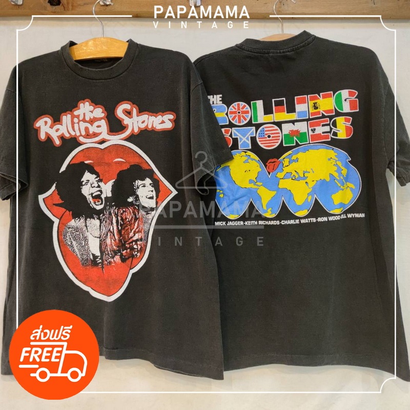 [ THE ROLLING STONES ] World Tour ป้ายUSA BIO WASHED เสื้อวินเทจ เสื้อทัวร์ วงร๊อค ฟอกนุ่มพิเศษ papamama vintage shirt