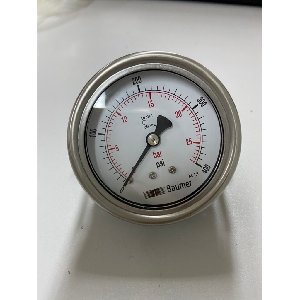 Pressure gauge Baumer 0/400PSI+BAR หน้าปัด2.5นิ้ว เกลียว1/4"NPT สแตนเลส เพรสเชอร์เกจ เกจวัดแรงดัน