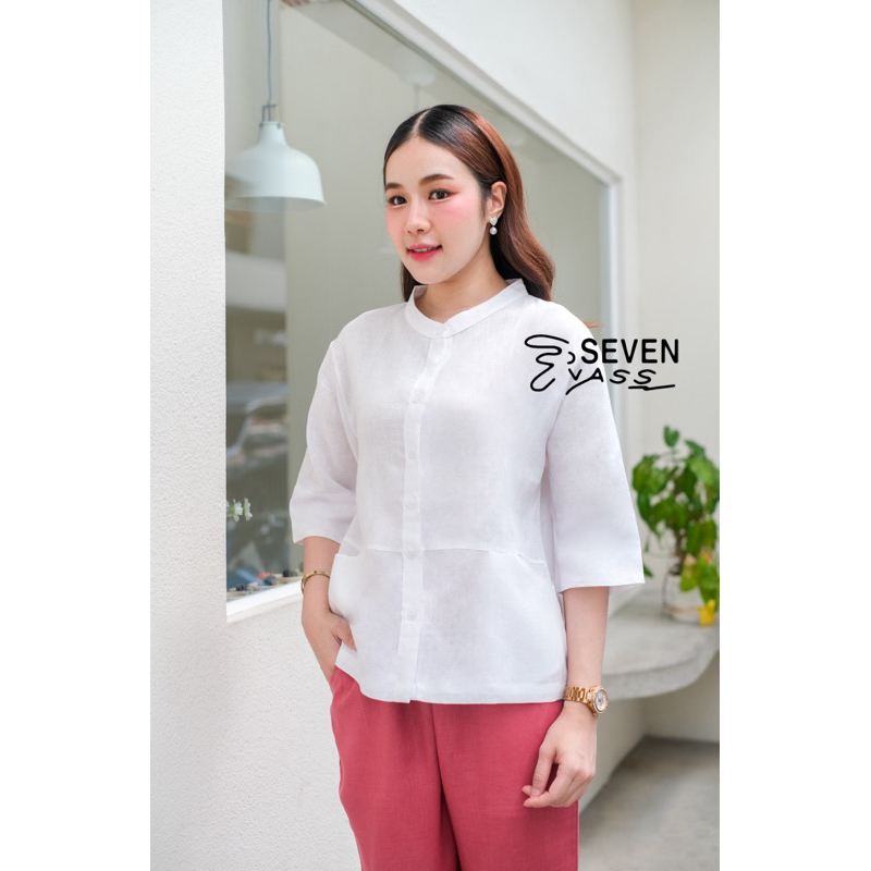 เสื้อลินินแท้100% ผ่าหน้าแขนเบิ้ล