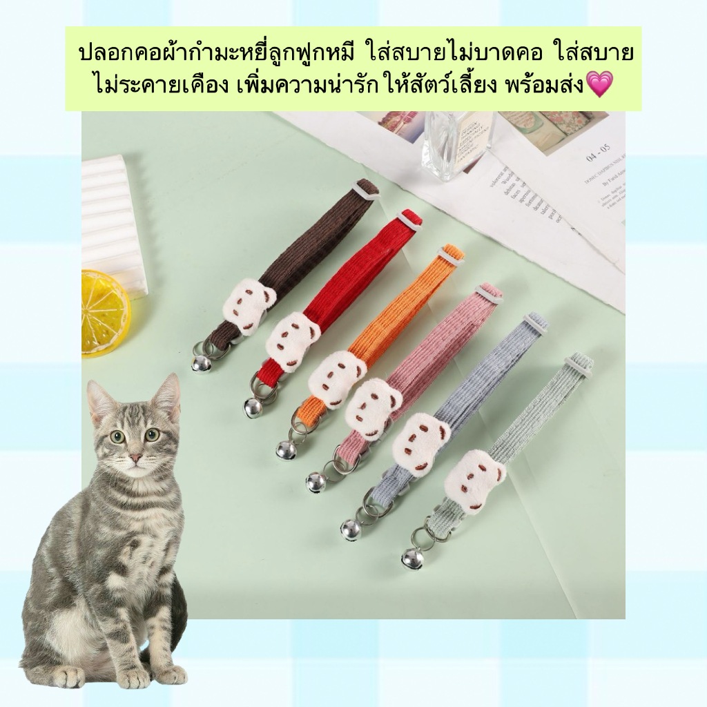 PP-1102 ปลอกคอผ้ากำมะหยี่ลูกฟูก ลายหมีน่ารัก ใส่แล้วนุ่มสบาย ไม่บาดคอ เหมาะสำหรับสัตว์เลี้ยงทุกขนาด พร้อมส่งทันที 🧸✨