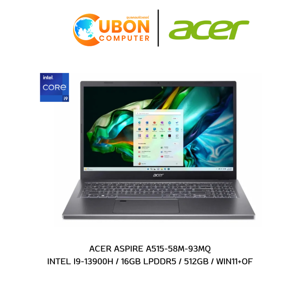NOTEBOOK โน๊ตบุ๊ค ACER ASPIRE A515-58M-93MQ INTEL I9-13900H / 16GB LPDDR5 / 512GB / WIN11+OF