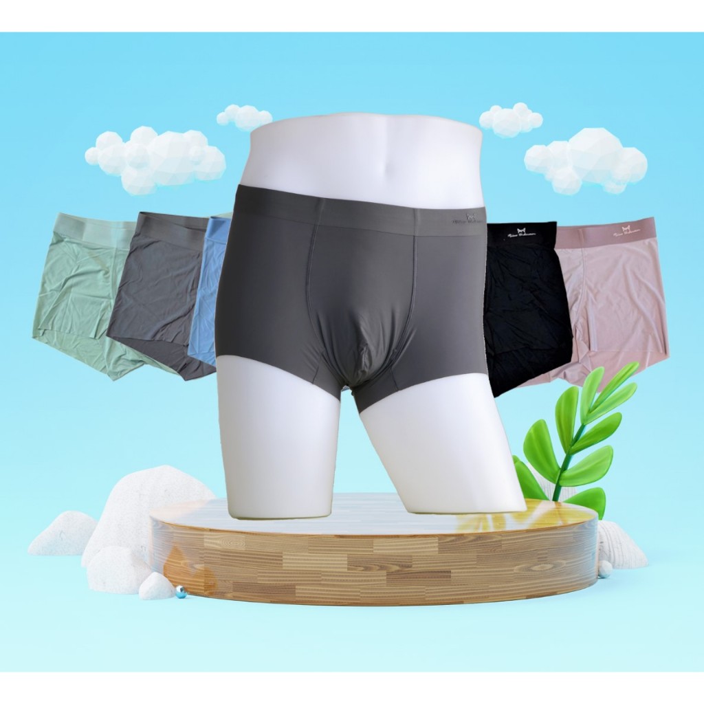 กางเกงในชายปล่อยขอบขา ผ้า ice silk 6 สี ​ทรง trunk 3d