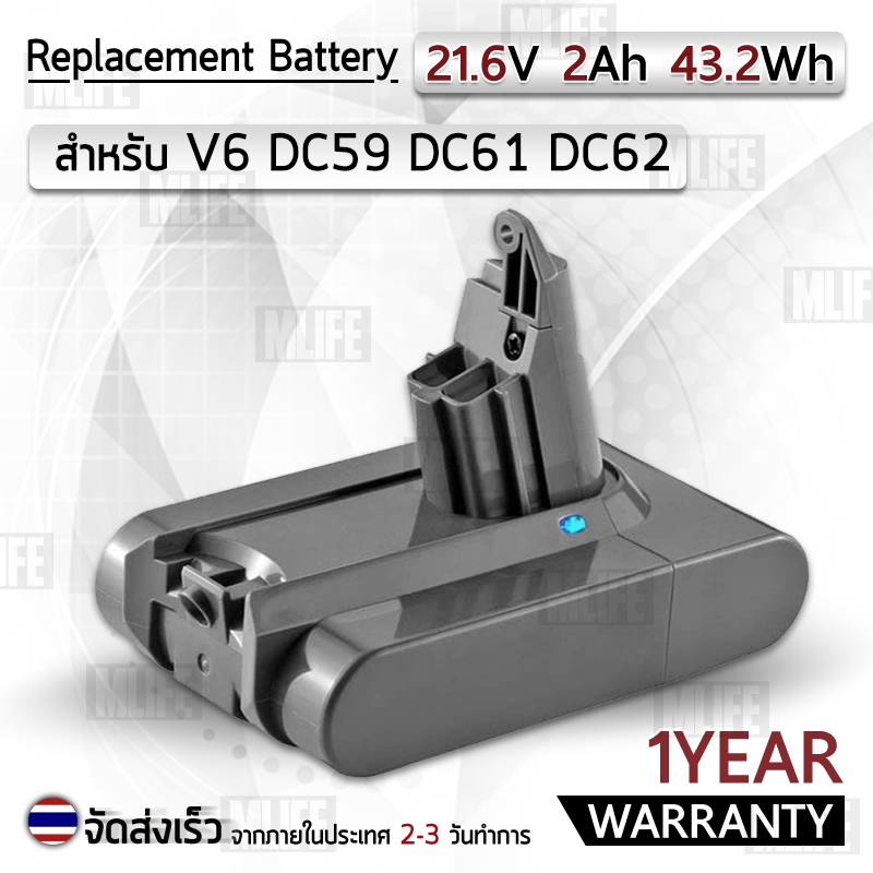 รับประกัน 1 ปี - แบตเตอรี่ ใช้สำหรับ Dyson V6 เครื่องดูดฝุ่น 21.6V 2Ah Battery V6 Handheld Clean DC58 DC59 DC61 DC6