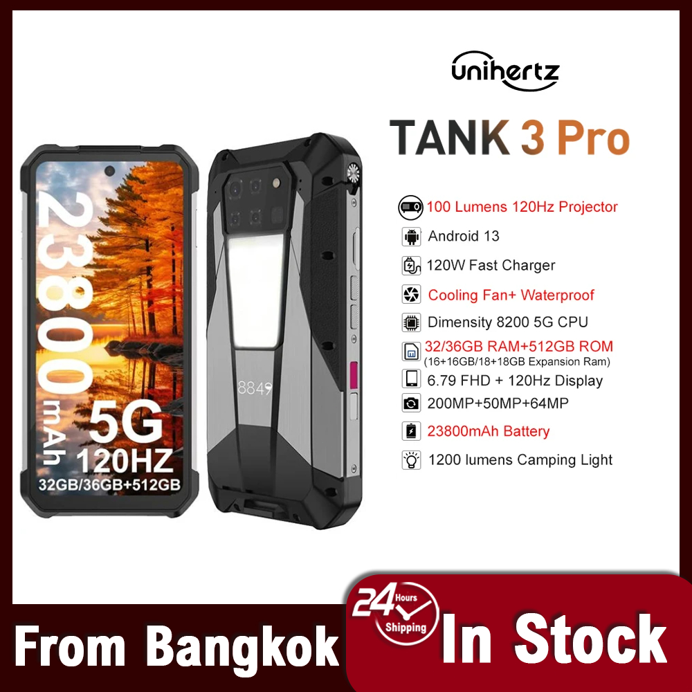 Unihertz Tank 3 Pro 8849 Rugged Phones 5G with 100 Lumens Projector 32/36GB 512GB 23800mAh Waterproo