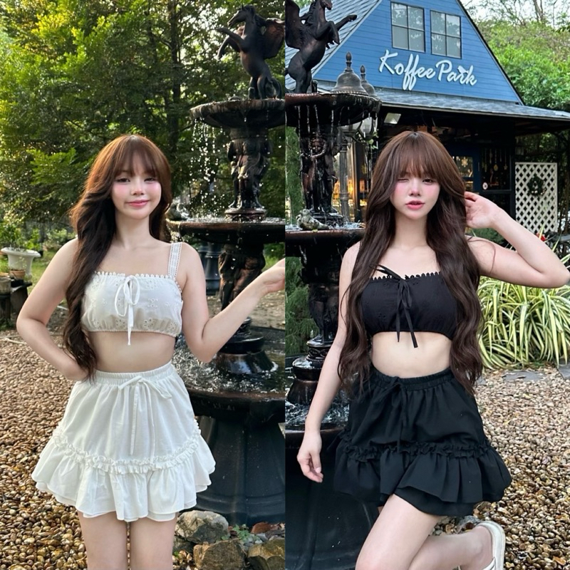 เสื้อสายเดี่ยวแต่งลูกไม้ กระโปรงระบาย Nusa style 💘