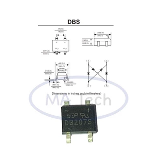 DB207S ไดโอดบริดจ์ DB207 1000v 2A Diode Bridge Rectifier 1000V/2A Single Phase (จำนวน 2 ชิ้น)