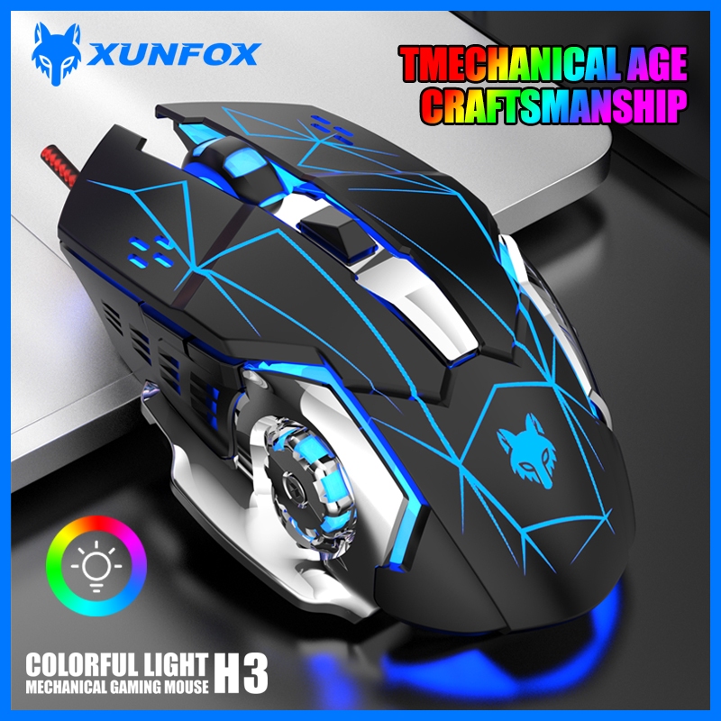 XUNFOX H3 เมาส์เกมมิ่ง เม้าส์แบบมีสาย Wired mechanical gaming mouse RGB light 3600dpi for PC/Laptop
