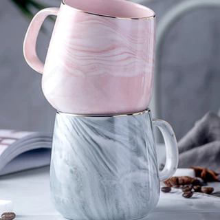 HOMEBERG แก้วน้ำ แก้วกาแฟ แก้วเซรามิค ใช้สำหรับใส่เครื่องดื่มร้อนเย็นลายหินอ่อนสีพาสเทลชมพูฟ้าสวยงาม