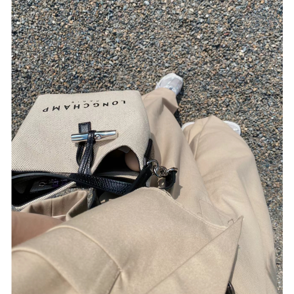 Longchamp roseau bucket bag canvas handbag แท้ กระเป๋าทรงถัง ผ้าใบ กระเป๋าถือ shoulder bag crossbody bags women