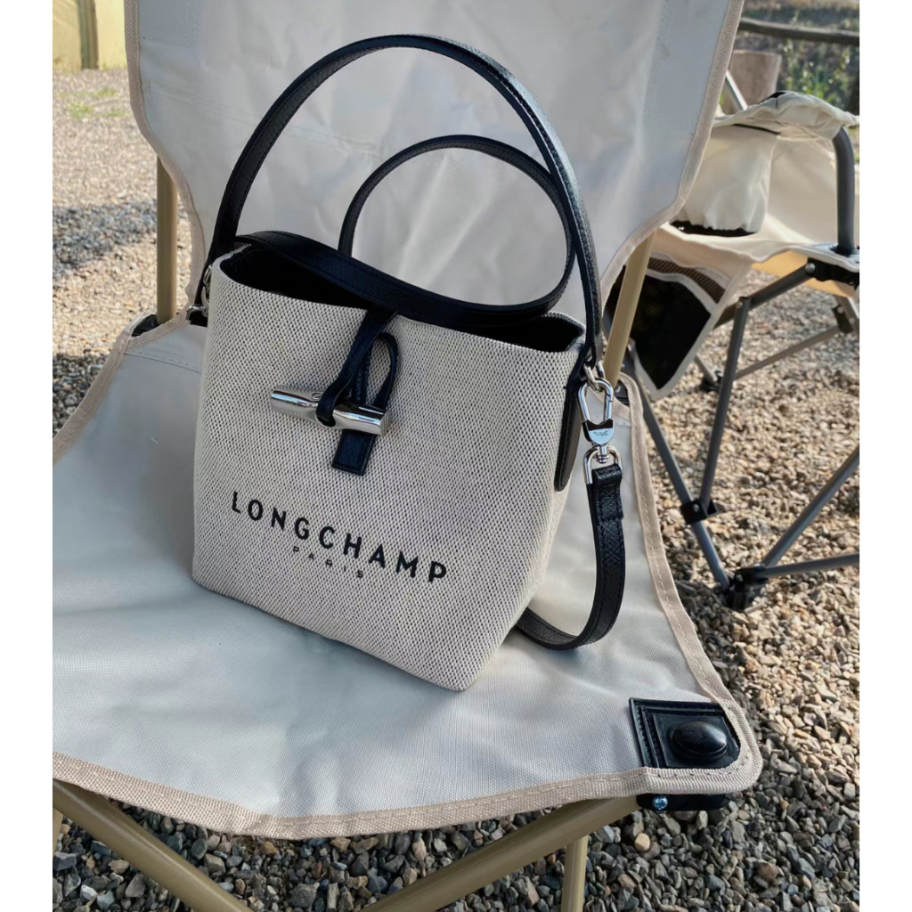 Longchamp roseau bucket bag canvas handbag แท้ กระเป๋าทรงถัง ผ้าใบ กระเป๋าถือ shoulder bag crossbody bags women