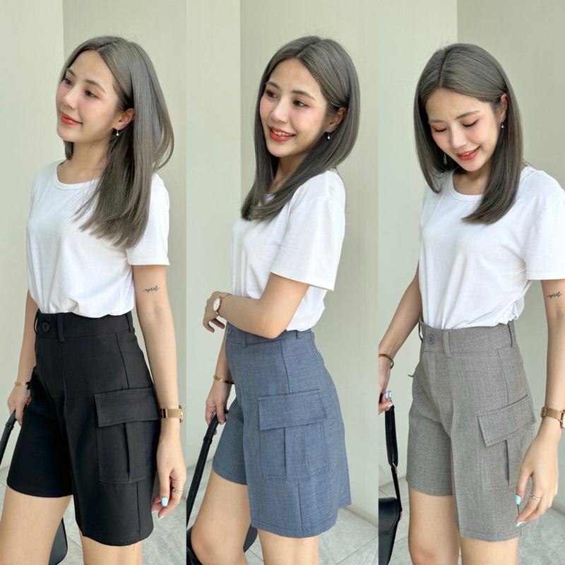 ขาสั้นคาร์โก้ผ้าสโนว์🖤