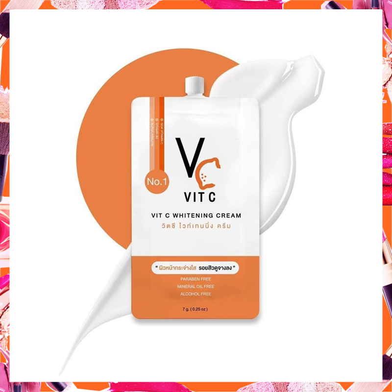 ✅แบบซอง วิตซีน้องฉัตร VC Vit C Bio Face Advanced Pre-Serum + Whitening Cream 1 กล่อง/6ซอง