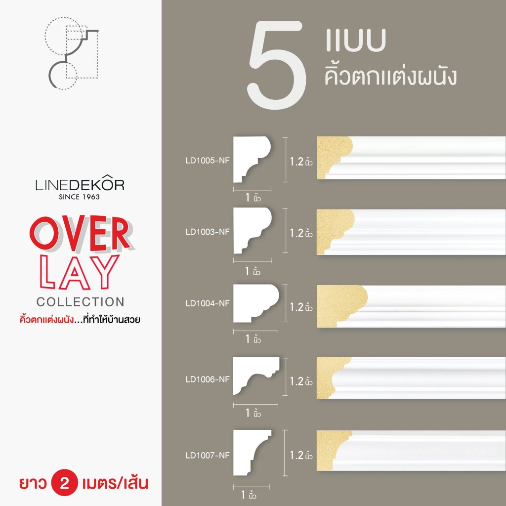 คิ้วบัวตกแต่งผนัง LINEDEKOR | กันน้ำ กันปลวก | เนื้อตัน | สามารถนำไปทำสีได้ | ความยาว 2 เมตร