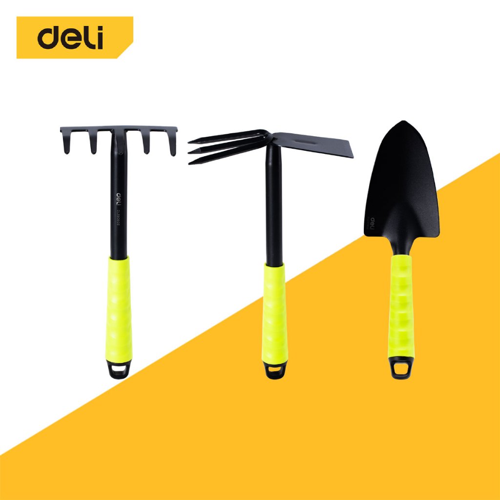 Deli ชุดอุปกรณ์ทำสวน จอบ พลั่ว คราด เสียม จอบถากหญ้า ช้อนพวนดิน พรวนดิน ขุดดิน ปรับหน้าดิน จับถนัดมือ Gardening Tool Set