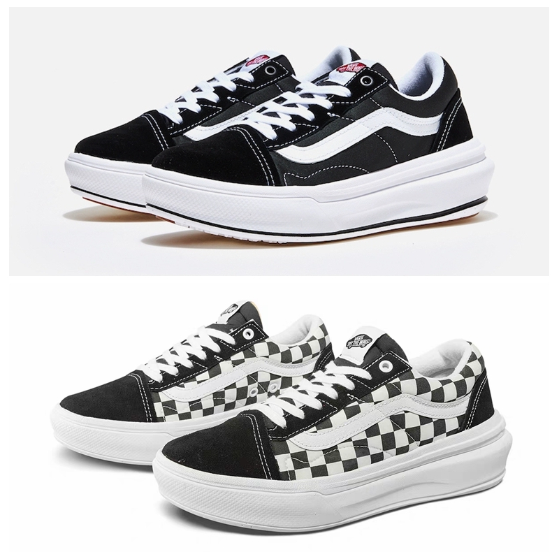 แท้💯%🔥Vans Old Skool Overt CC แพลตฟอร์มตาหมากรุกสีดําและสีขาวรองเท้าผ้าใบสูง
