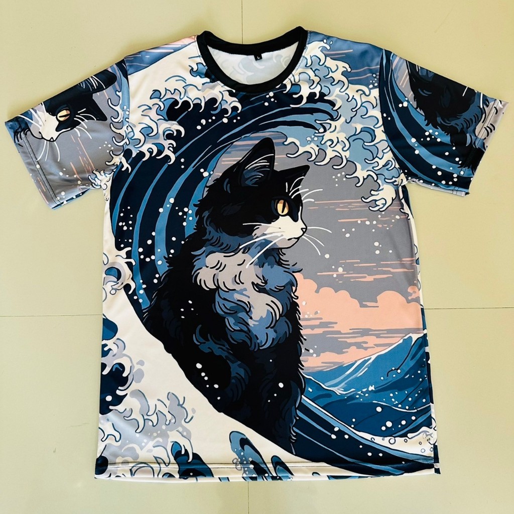 เสื้อยืดลายแมวคลื่นทะเล