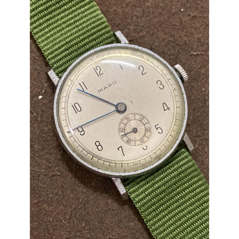 ขายนาฬิกาไขลานโบราณทรงหูกระทะ2เข็มครึ่งออกแนวทหาร Vintage Watch MARO Manual Winding 1950’s 33mm