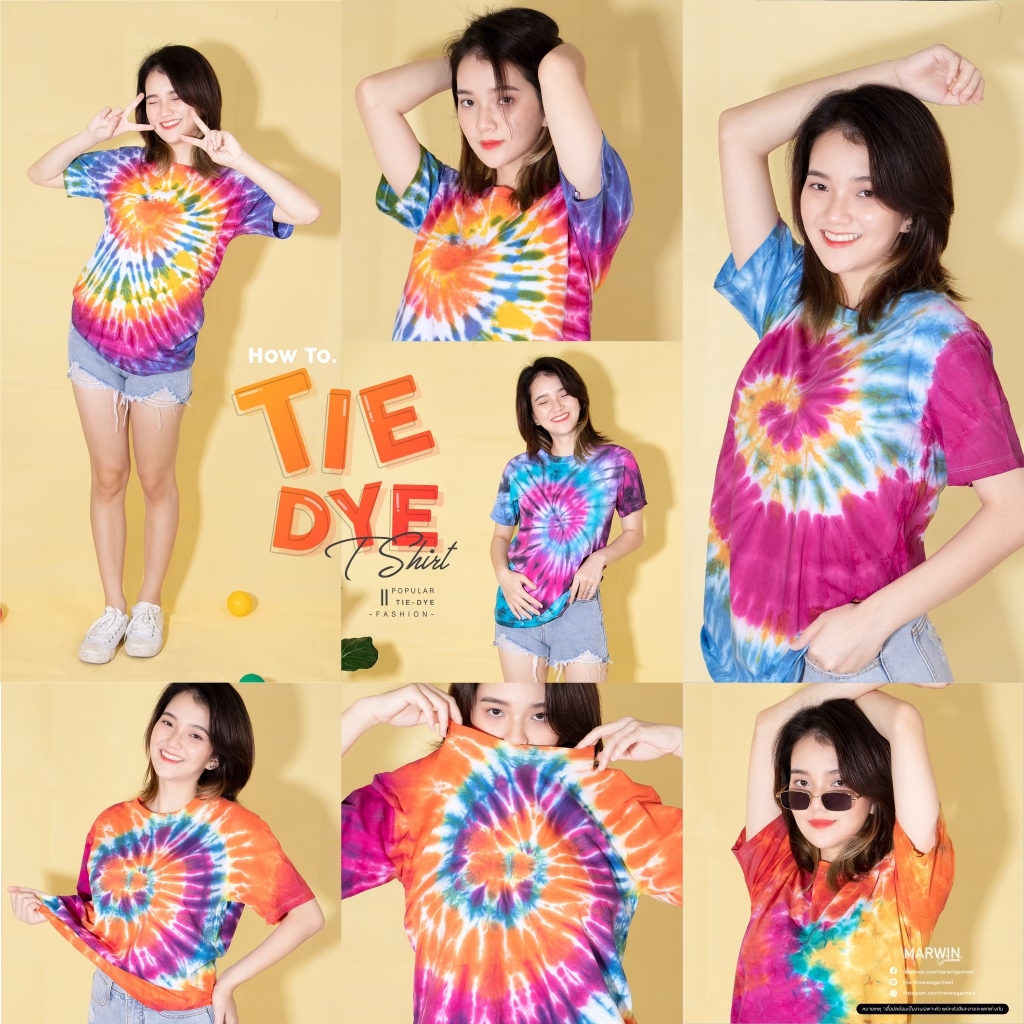 เสื้อมัดย้อมจุ่ม "มัดมือของแท้" จุ่มทีละตัว สีสดสะใจ คอตต่อน100%