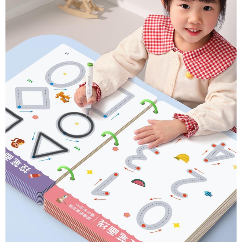 หนังสือติดตาม 64 หน้าสำหรับเด็กฝึกอบรมการระบายสีสมุดระบายสีการเขียนหนังสือสำหรับเด็กเพื่อการศึกษา