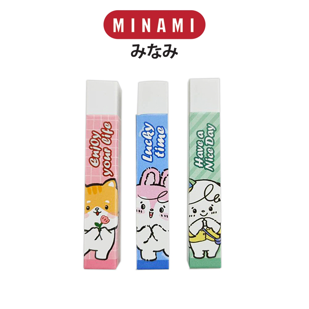 MINAMI (มินามิ) ยางลบดินสอ แท่งเหลี่ยม ตรามินามิ แพ็ค 3 ก้อน  จำนวน 1 แพ็ค