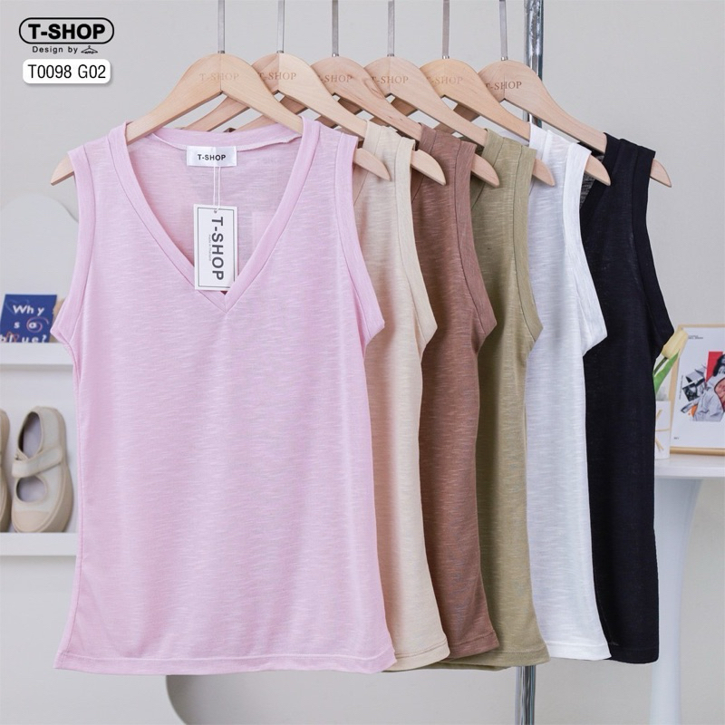 เสื้อกล้ามคอวี ผ้าสลาฟ เบา บาง ใส่สบาย