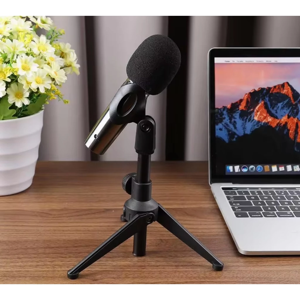 ขาตั้งไมโครโฟนสามขาแบบพับได้ MIC แท่นวางบนโต๊ะไมโครโฟนแบบหนีบ