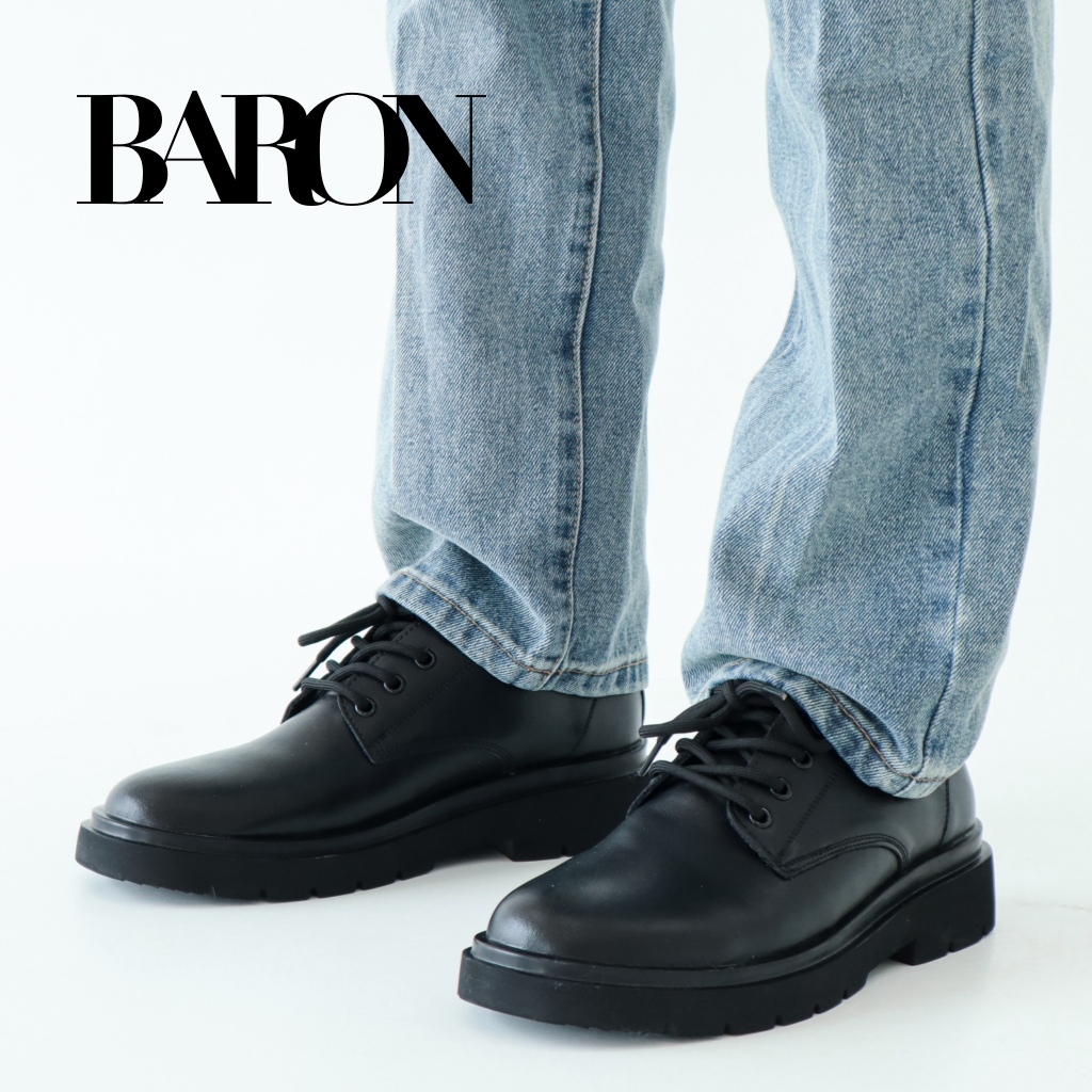 BARON MATT Black Leather Shoes รองเท้าหนังวัวหัวมน มีเชือกผูก รองเท้าคัชชูผู้ชาย