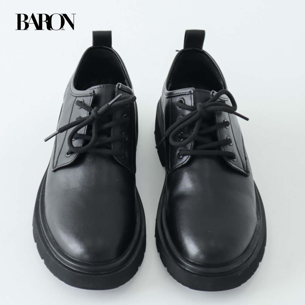 BARON MATT Black Leather Shoes รองเท้าหนังวัวหัวมน มีเชือกผูก รองเท้าคัชชูผู้ชาย