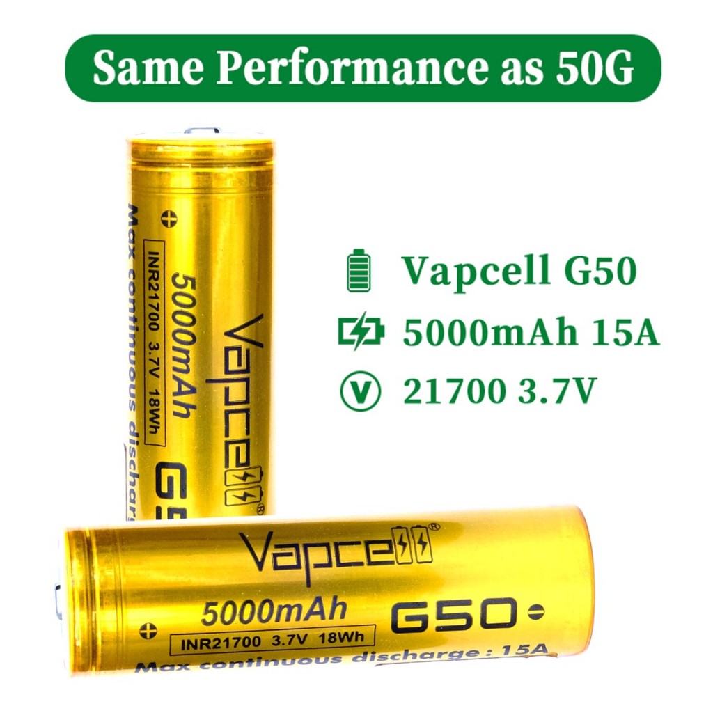 [หัวนูน] 21700 ถ่านชาร์จ Vapcell INR21700 3.7V 5000mAh จ่ายกระแส 15A (Gold)