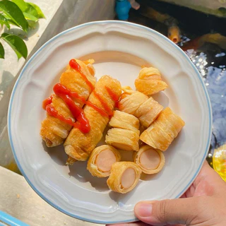 (ราคาส่ง10แพค)โรตีพันไส้กรอกไก่หนังกรอบ ฮาลาล มุสลิมผลิต [แพ็คละ 5 ชิ้น]#โรตีพันไส้กรอก
