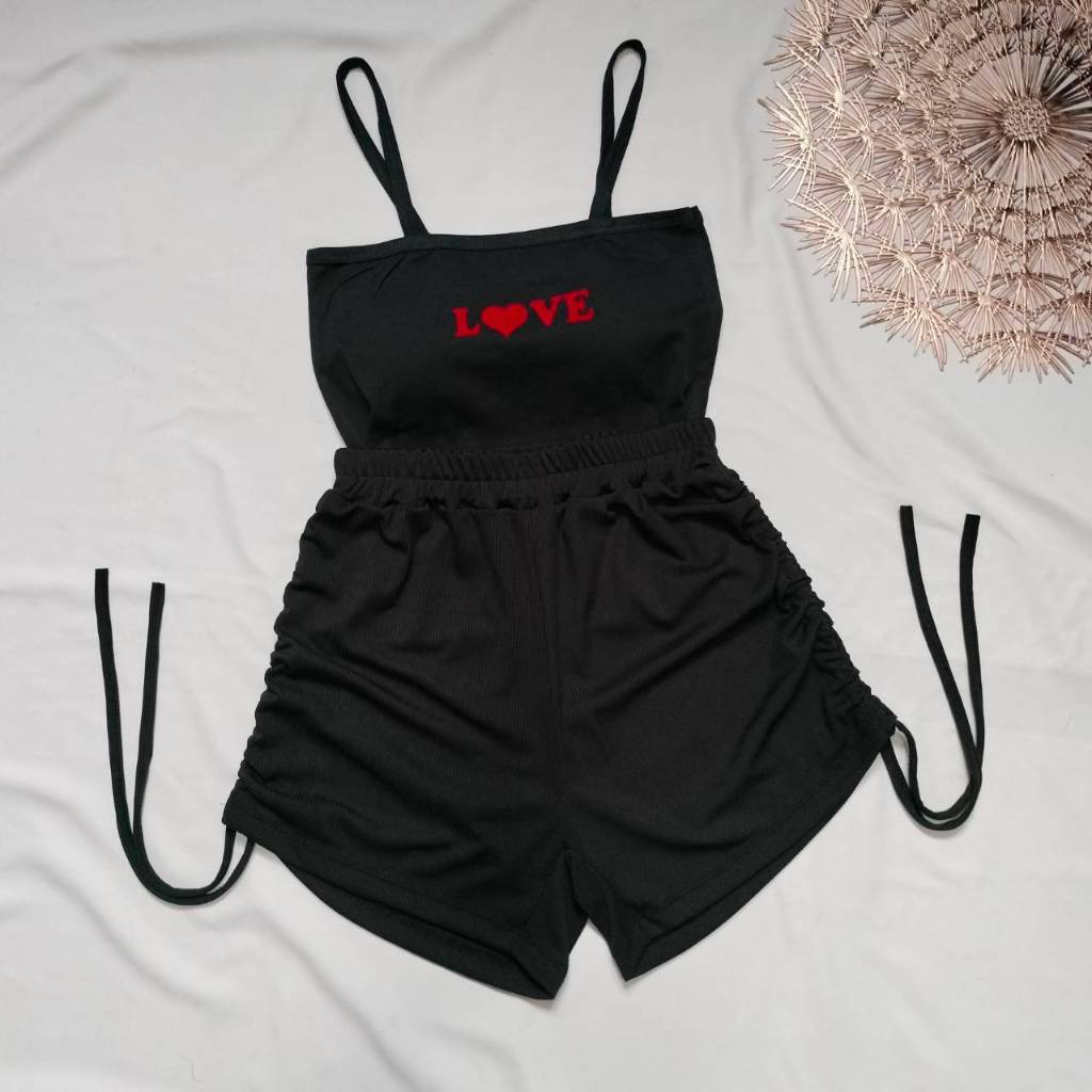 กางเกงขาสั้น+สายเดี่ยว ชุดเซทสองชิ้นหญิง ใส่สบาย ใส่เล่นน้ำสงกรานต์ได้จ้า เอวยืด23-30 - รูปที่ 3