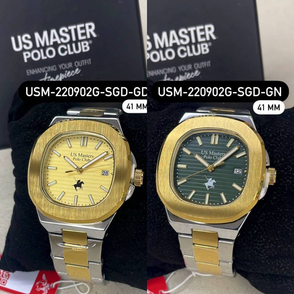 US Master Polo Club นาฬิกาข้อมือผู้ชาย (ทรงปาเต๊ะ) รุ่น USM-220902G-SGD-GD(หน้าทอง) / USM-220902G-SGD-GN (หน้าเขียว)