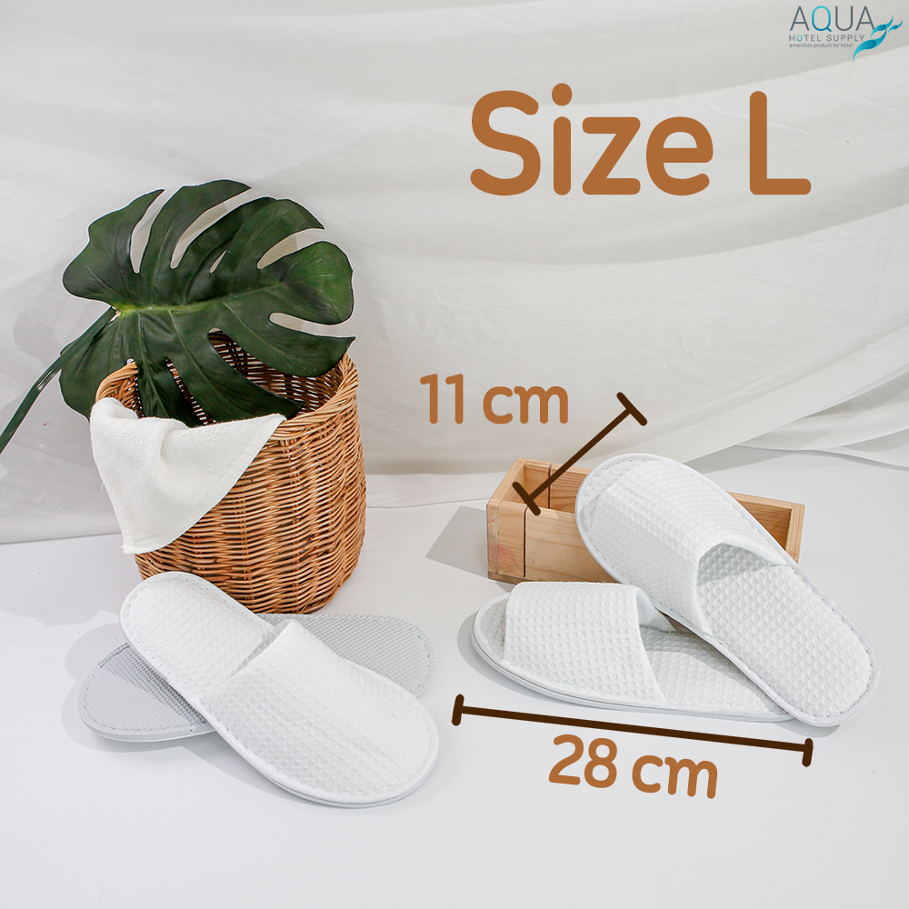 รองเท้าแตะในห้องพักแบบหัวเปิด-ปิด #สีขาว [ ขนาด L / XL ]  รองเท้าสลิปเปอร์ ผ้าวาฟเฟิล (ผ้ารังผึ้ง) Big waffle สวมใส่สบาย