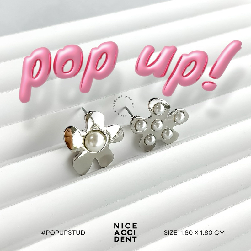 NICE ACCIDENT Pop up silver flower with pearl | ต่างหูดอกไม้สีเงินประดับมุก ใส่ถ่ายรูปสวย summe